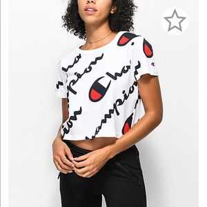 White Champion Logo Crop Top Tee